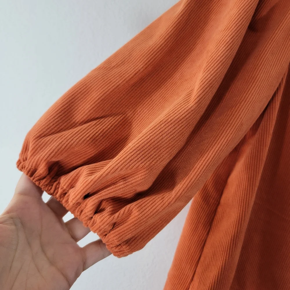 7 FOR ALL MANKIND rust colored corduroy puff sleeve button front jacket dress - Picture 5 of 11